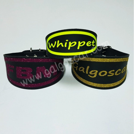 Collar galgo y whippet  negro  personalizado en diferentes medidas y colores , glitter o neón.  Para galgo, whippet y piccolo,