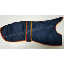 Manta abrigo para galgo, impermeable, azul marino ribetes españa. Talla L