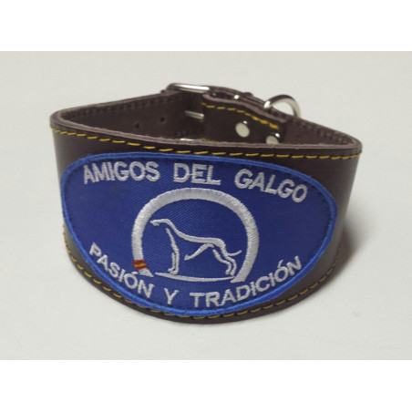 Collar galgo cuero ancho bordado  amigos del galgo