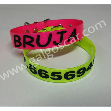 Collar  biothane grabado, rosa. 25mm y largo a elegir 38, 45 ó 52 cm