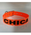 Collar  biothane personalizado, naranja. 25mm y largo a elegir 38, 45, 52 ó 60cm